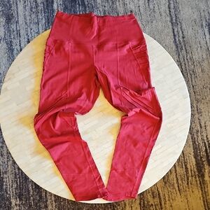 oiselle Red High-Waist Moto Leggings